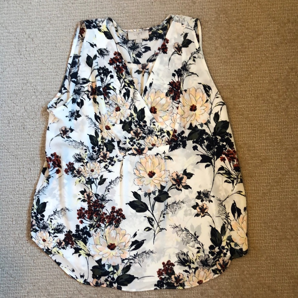 LOFT Floral Sleeveless Blouse Top Crossover neckline Size Medium Petite